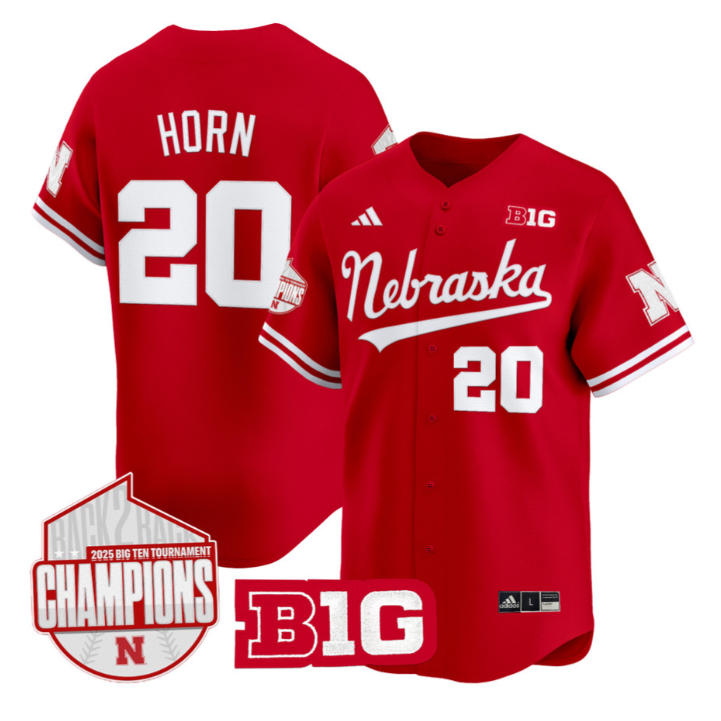 Ty Horn Jersey #20 Nebraska Huskers Back 2 Back Champions Patch Vapor Limited Stitched Scarlet
