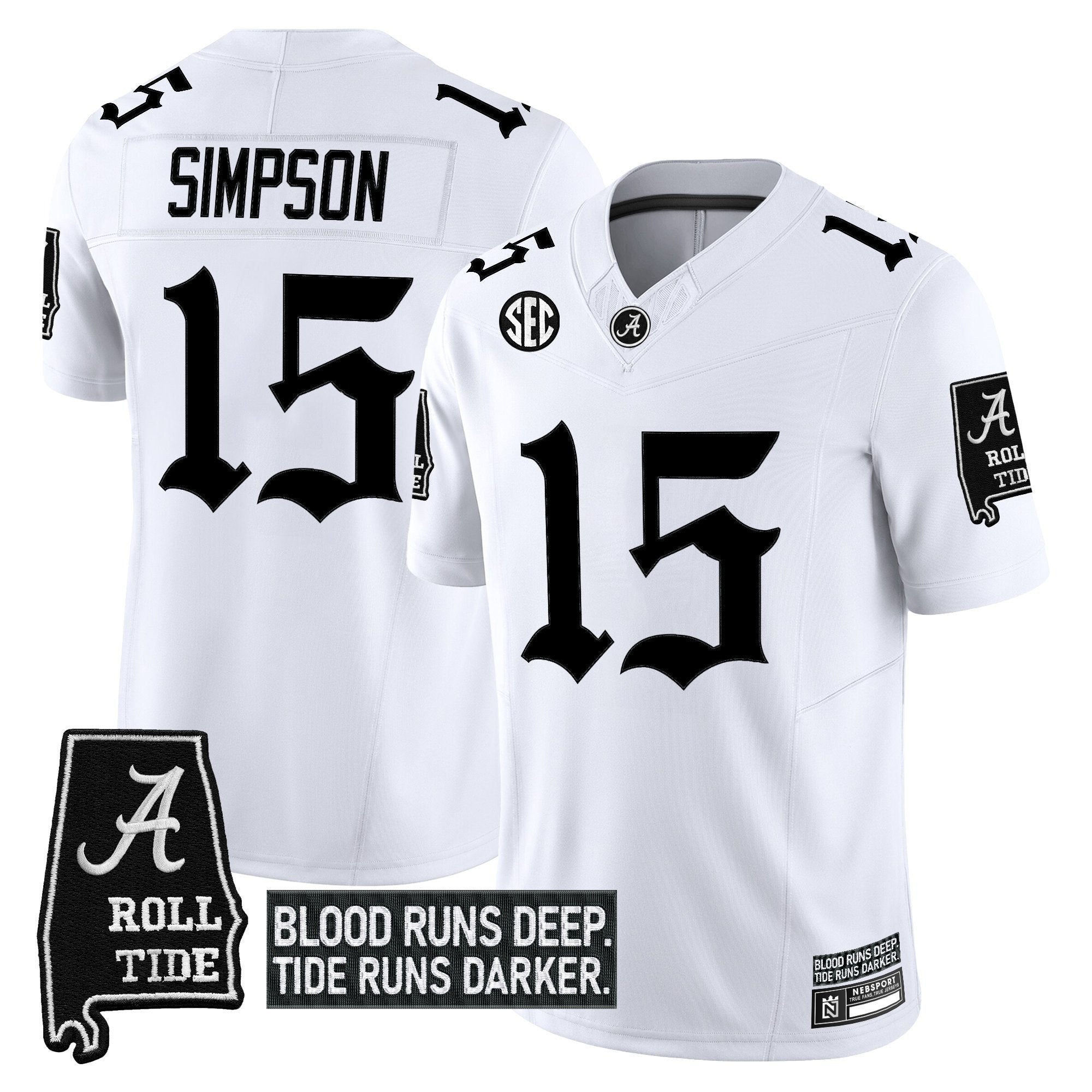 Ty Simpson Jersey #15 Alabama Crimson Gothic Bama Blood Edition Stitched White