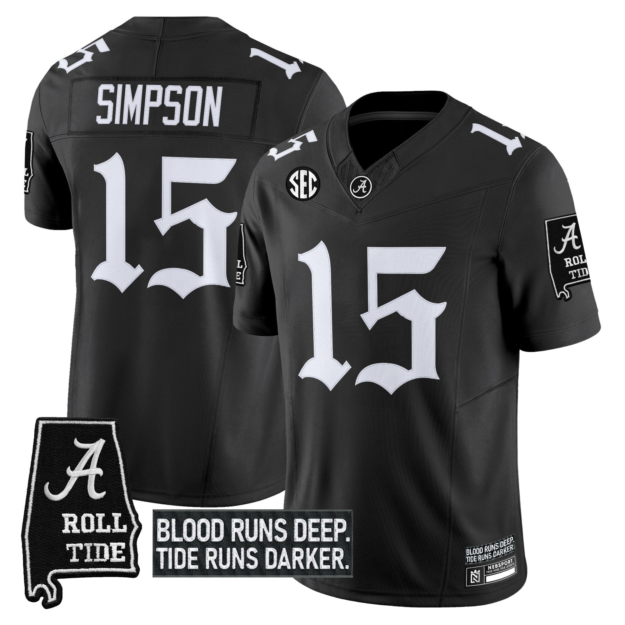 Ty Simpson Jersey #15 Alabama Crimson Gothic Bama Blood Edition Stitched Black