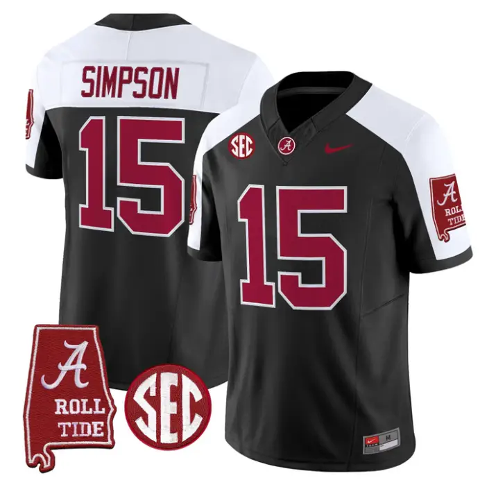 Ty Simpson Jersey #15 Alabama Crimson 2026 SEC Patch Stitched