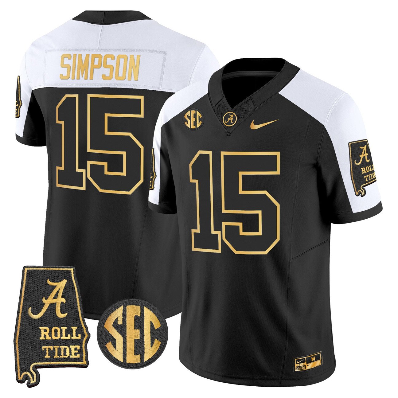 Ty Simpson Jersey #15 Alabama Crimson Tide 2025 Gold Vapor Stitched