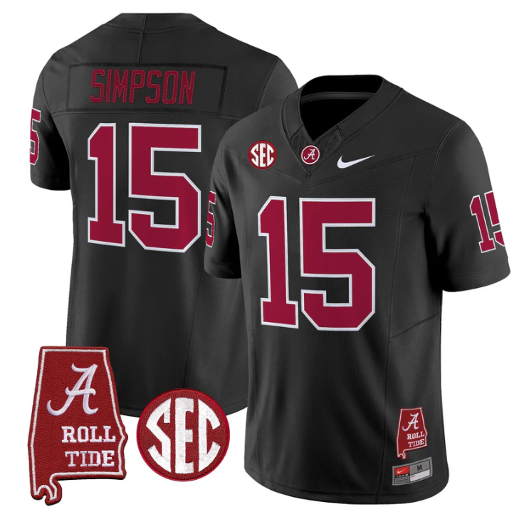 Ty Simpson Jersey #15 Alabama Crimson Tide Throwback Map Stitched