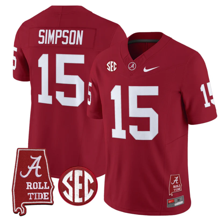 Ty Simpson Jersey #15 Alabama Crimson Tide Throwback Map Stitched