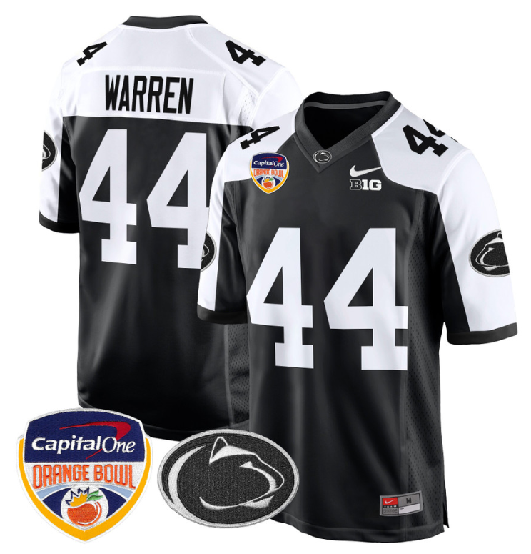Tyler Warren Jersey #44 Custom Penn State Orange Bowl Patch Black Alternate