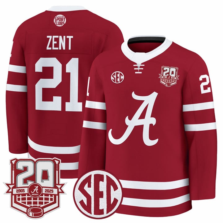 Tyler Zent Jersey #21  Alabama Crimson Tide 2025-26 Premium 20th Anniversary Patch Stitched