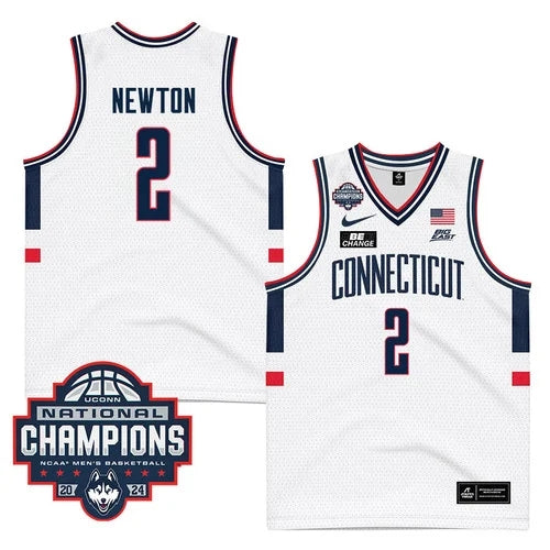 UConn Huskies #2 Tristen Newton Jersey 2024 National Champions Patch White Stiched