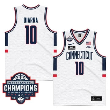 UConn Huskies #10 Hassan Diarra Jersey 2024 National Champions Patch White