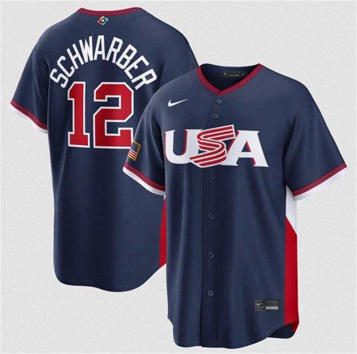 USA Baseball #12 Kyle Schwarber Jersey Navy 2026 World Baseball Classic Road Stadium Stitched