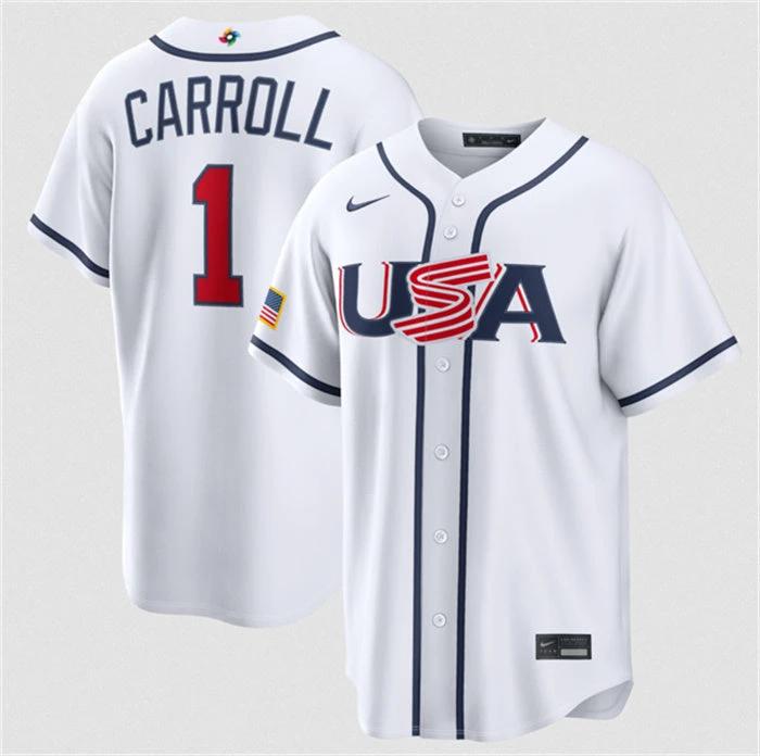 USA Baseball #1 Corbin Carroll Jersey White 2026 World Baseball Classic Home Stadium Stitched