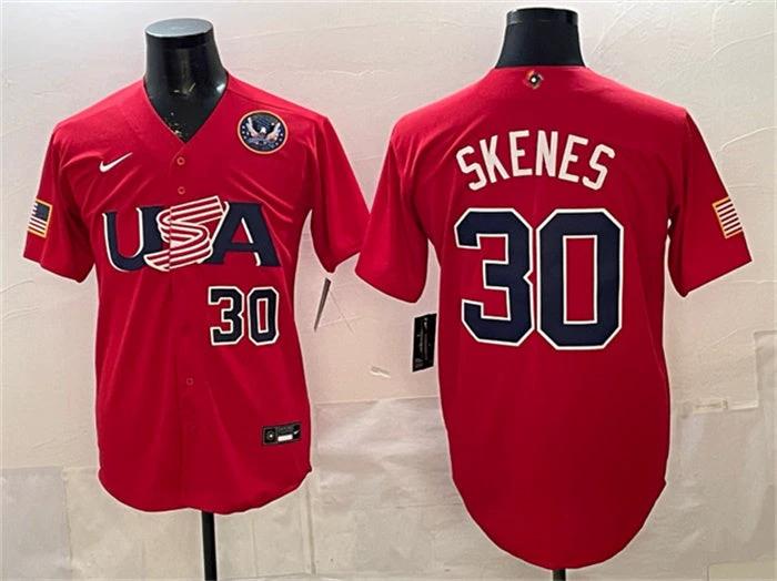 USA Baseball #30 Paul Skenes Jersey Red 2026 World Baseball Classic United States 250th Anniversary Patch Stadium Stitched