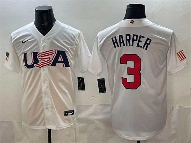 USA Baseball #3 Bryce Harper White World Baseball Classic Stitched Jersey
