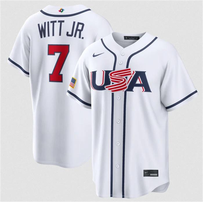 USA Baseball #7 Bobby Witt Jr. Jersey White 2026 World Baseball Classic Home Stadium Stitched