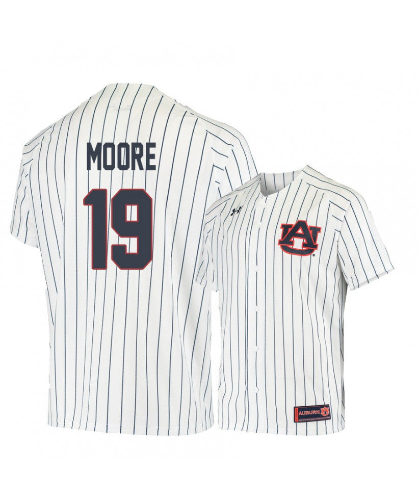 Under Armour Auburn Tigers 19 Brody Moore White Blue Baseball Jersey