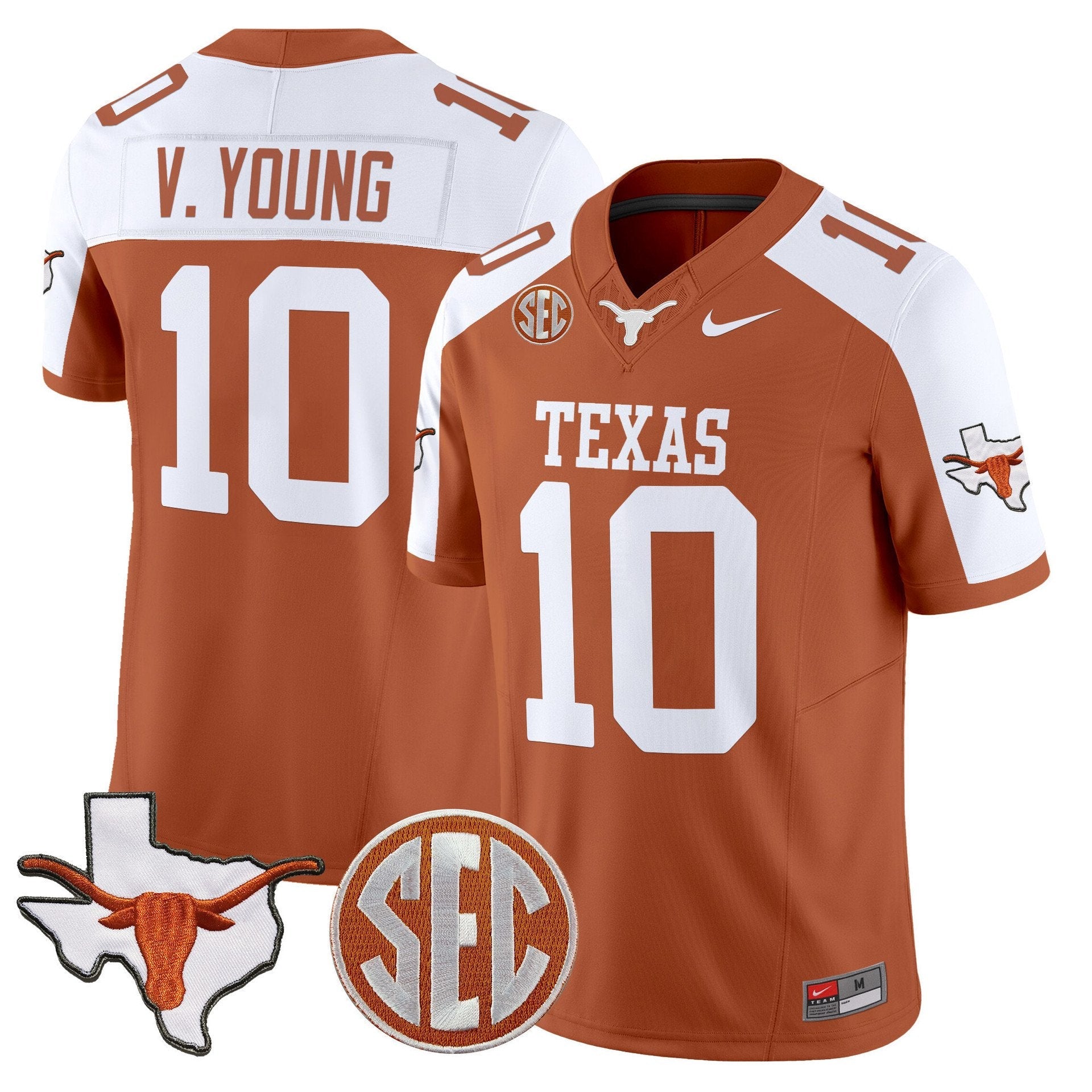 Vince Young Jersey #10 Texas Longhorns 2025 State Map SEC Patch Orange Alter