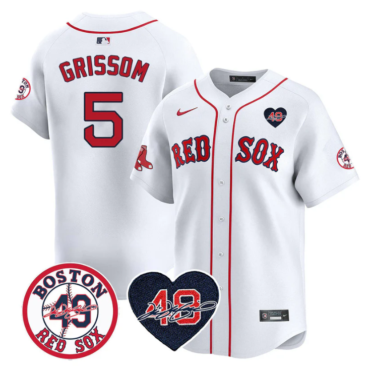 Vaughn Grissom Jersey #5 Boston Red Sox Tim Wakefield Memorial Patch Stitched White