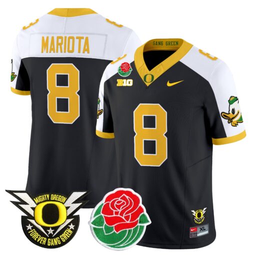 Marcus Mariota Jersey #8 Oregon Ducks 2025 Rose Bowl Game Patch Vapor Black Alternate