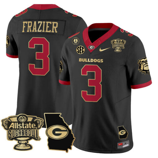 Nate Frazier Jersey #3 Georgia Bulldogs 2025 Sugar Bowl Patch Vapor Black Gold Trim