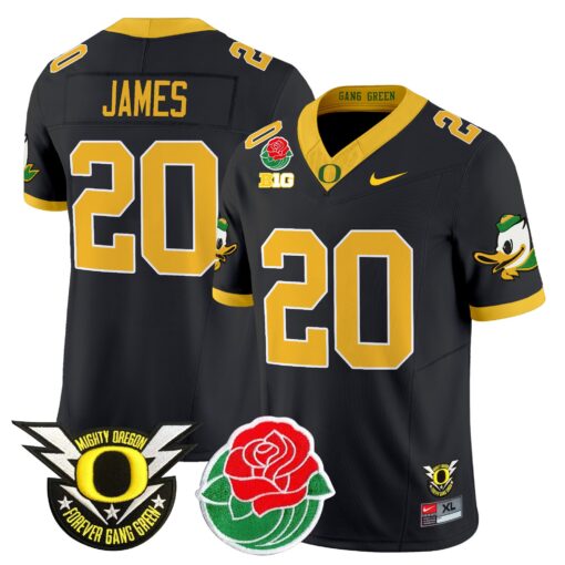 Jordan James Jersey #20 Oregon Ducks 2025 Rose Bowl Game Patch Vapor Black