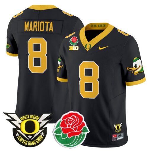 Marcus Mariota Jersey #8 Oregon Ducks 2025 Rose Bowl Game Patch Vapor Black