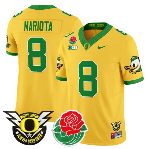 Marcus Mariota Jersey #8 Oregon Ducks 2025 Rose Bowl Game Patch Vapor Gold