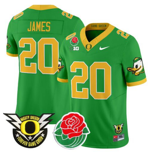 Jordan James Jersey #20 Oregon Ducks 2025 Rose Bowl Game Patch Vapor Green