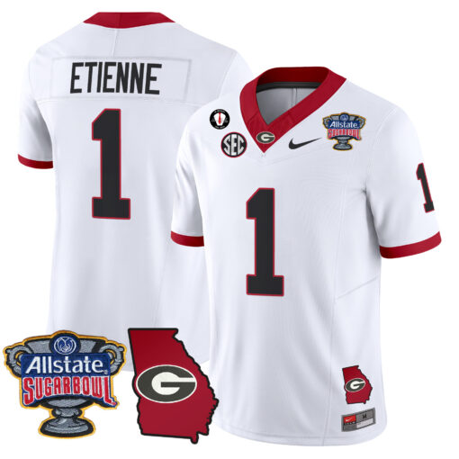 Trevor Etienne Jersey #1 Georgia Bulldogs 2025 Sugar Bowl Patch Vapor White