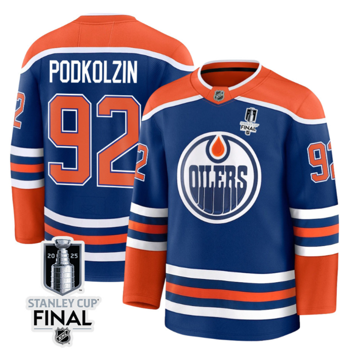 Vasily Podkolzin 92 Edmonton Oilers 2025 STANLEY CUP Final Patch Home Men Jersey Royal