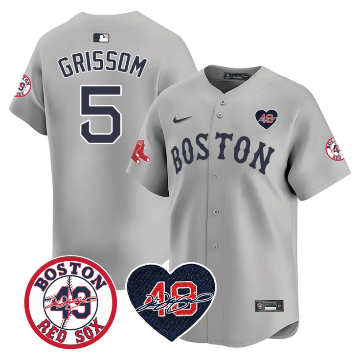 Vaughn Grissom Jersey #5 Boston Red Sox Tim Wakefield Memorial Patch Stitched Gray