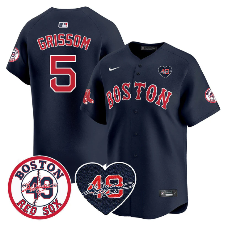 Vaughn Grissom Jersey #5 Boston Red Sox Tim Wakefield Memorial Patch Stitched Navy