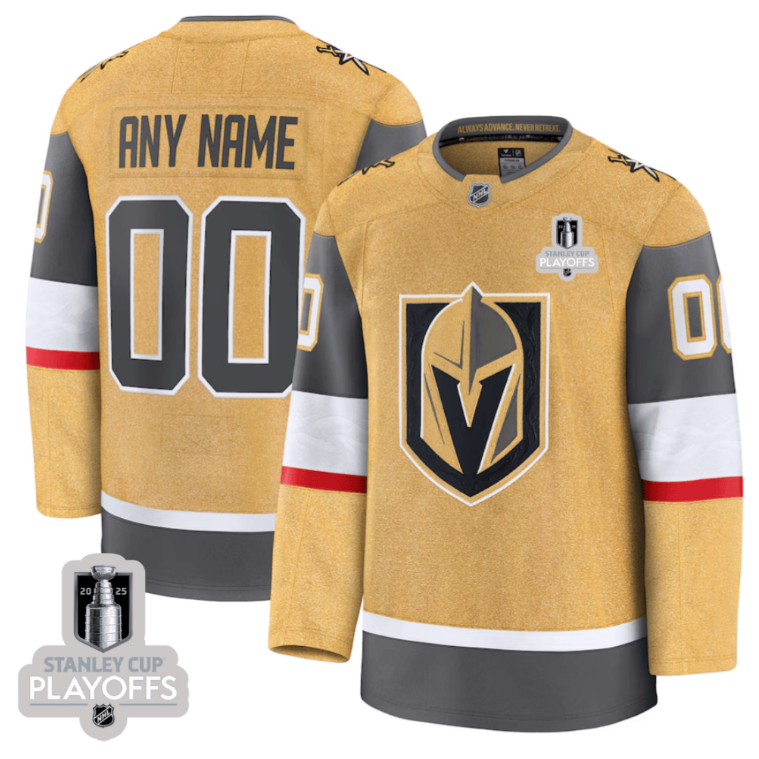 Vegas Golden Knights 2025 NHL Playoffs Patch Home Men Custom Jersey - Gold