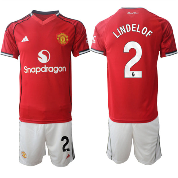 Victor Lindelof Jersey #2 Manchester United Red Home 2025-26 Soccer Suit