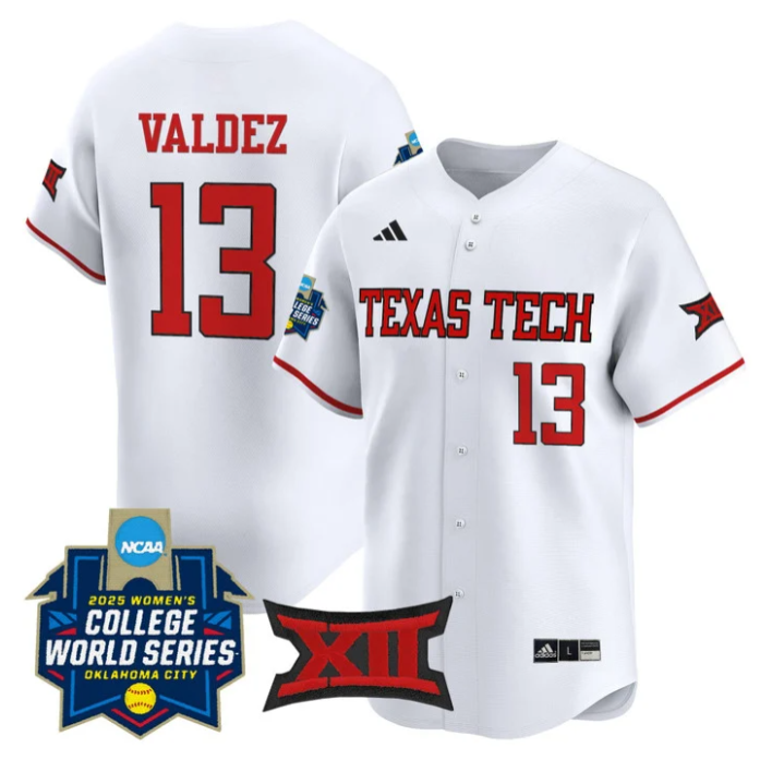 Victoria Valdez Jersey #13 Texas Tech Softball 2025 World Series Stitched White