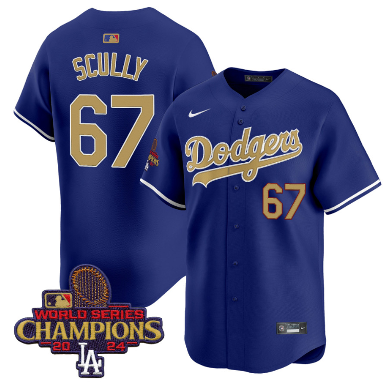 Vin Scully Jersey #67 Dodgers 2025 Gold Vapor Premier Limited Stitched Royal