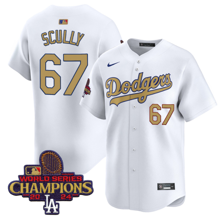 Vin Scully Jersey #67 Dodgers 2025 Gold Vapor Premier Limited Stitched White