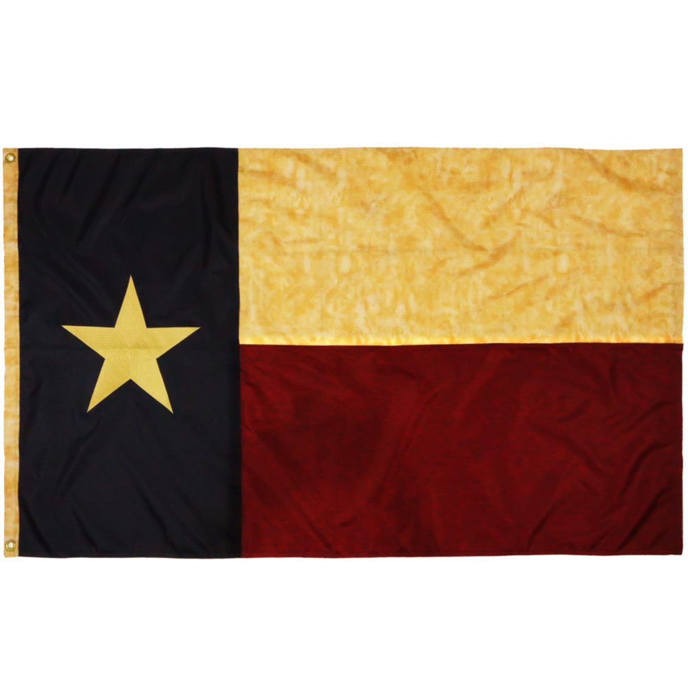 Vintage Style Tea Stained Texas State Flag 3x5 Foot Nylon - Embroidered Stars and Sewn Stripes USA
