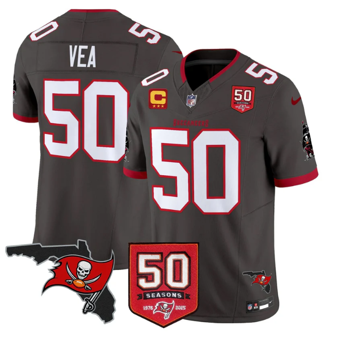 Vita Vea Jersey #50 50 Seasons 1976-2025 Vapor Limited Stitched Pewter