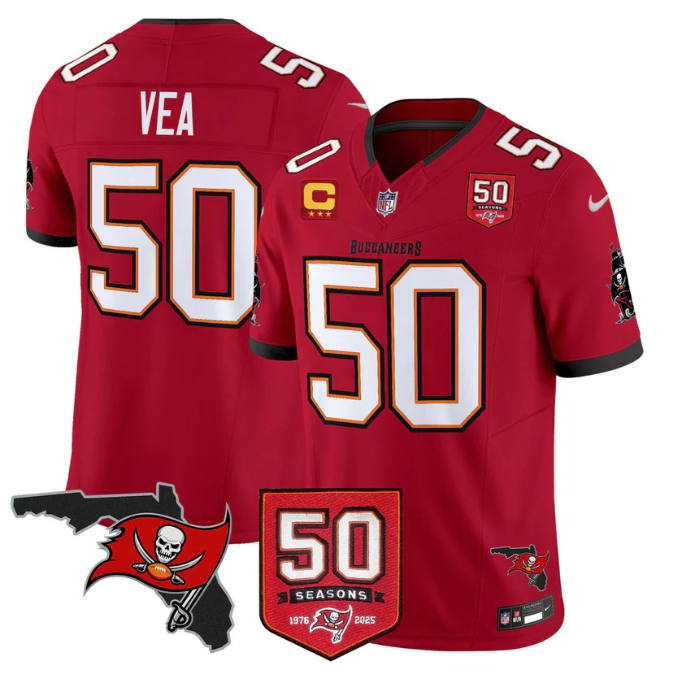 Vita Vea Jersey #50 50 Seasons 1976-2025 Vapor Limited Stitched Red