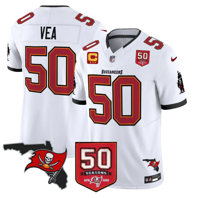 Vita Vea Jersey #50 50 Seasons 1976-2025 Vapor Limited Stitched White