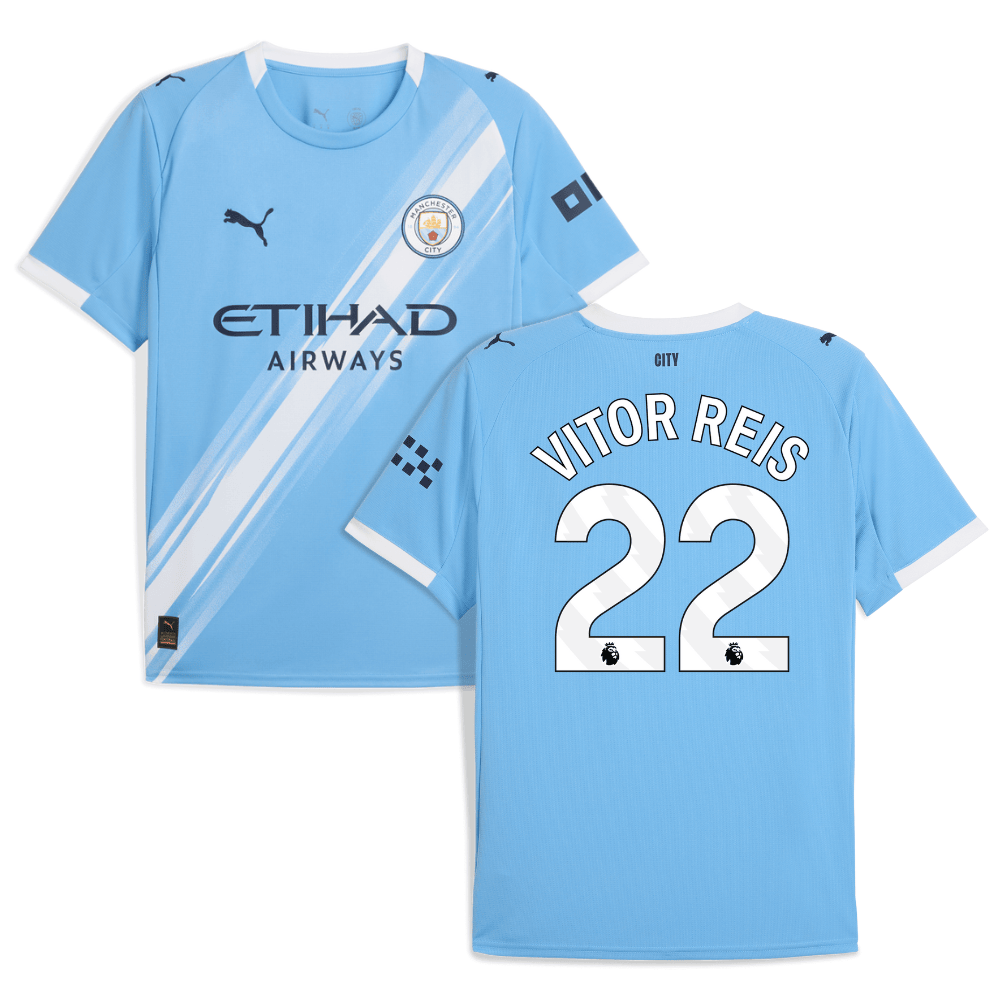Vitor Reis 22 Manchester City 2025-26 Home Men Jersey – Sky Blue