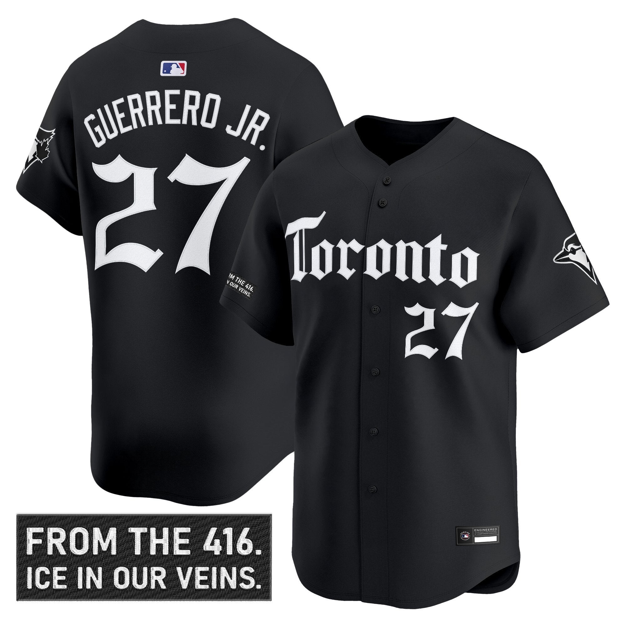 Vladimir Guerrero Jr Jersey #27 Toronto Blue Jays Gothic North Black