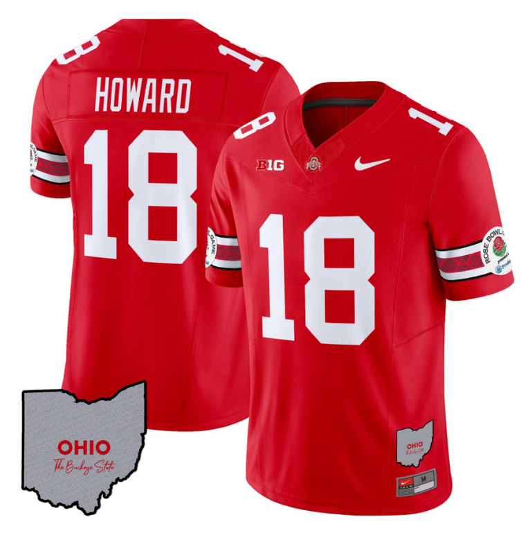 Will Howard Jersey #18 Ohio State Rose Bowl Patch Football V3 Stitched Red