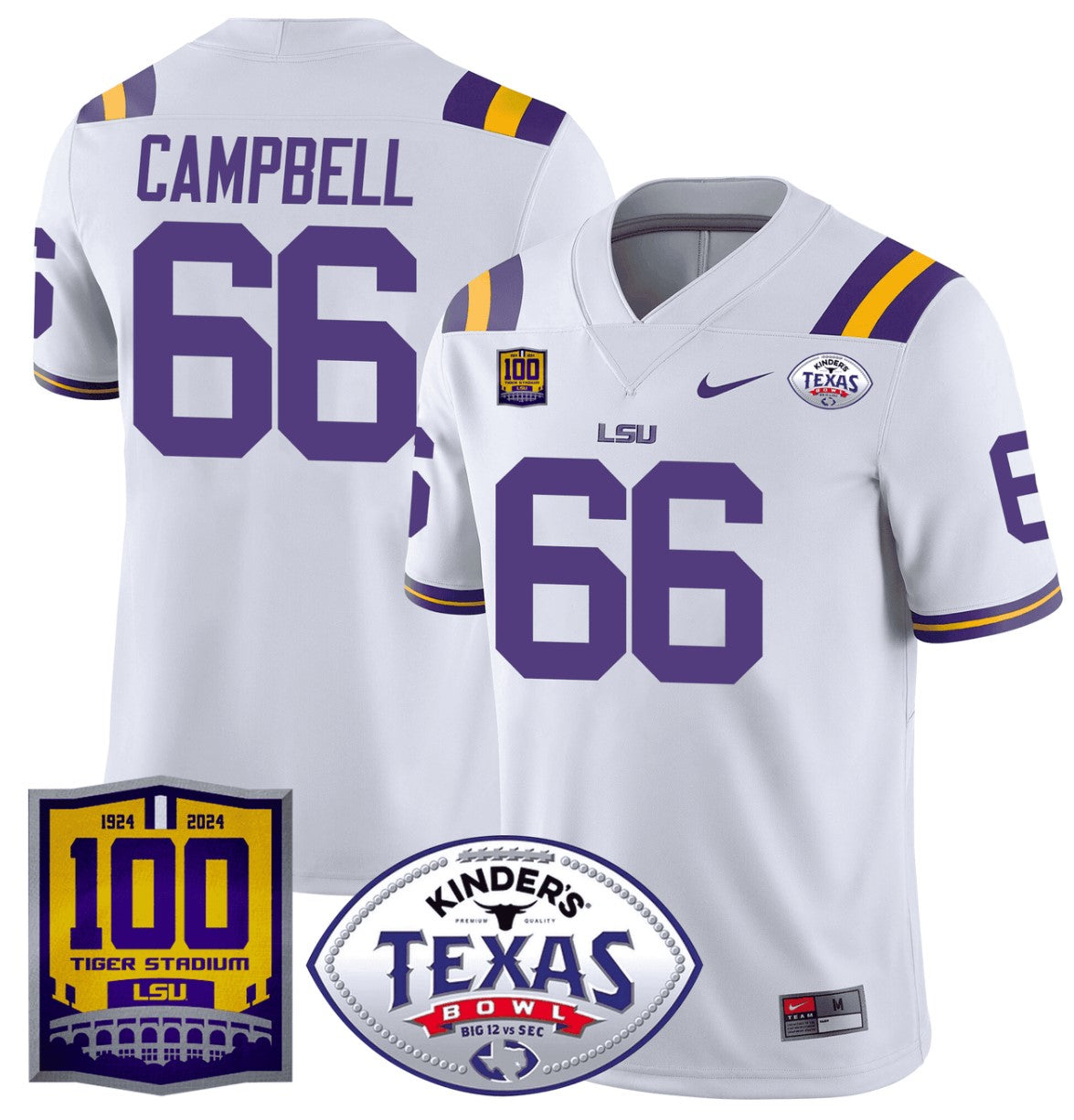 Will Campbell Jersey #66 LSU Tigers Texas Bowl Patch Football White
