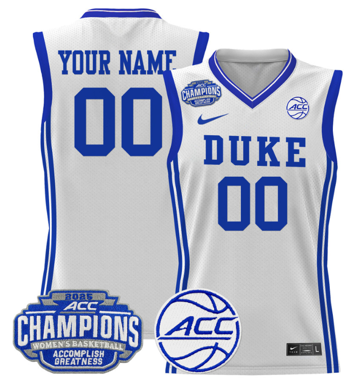Women's Custom Duke Blue Devils Jersey 2025 ACC Champions Lightweight White