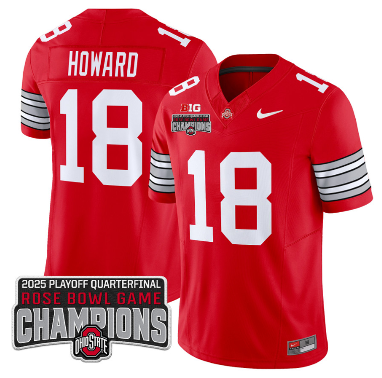 Will Howard Jersey #18 Ohio State 2025 Rose Bowl Champions Patch Red