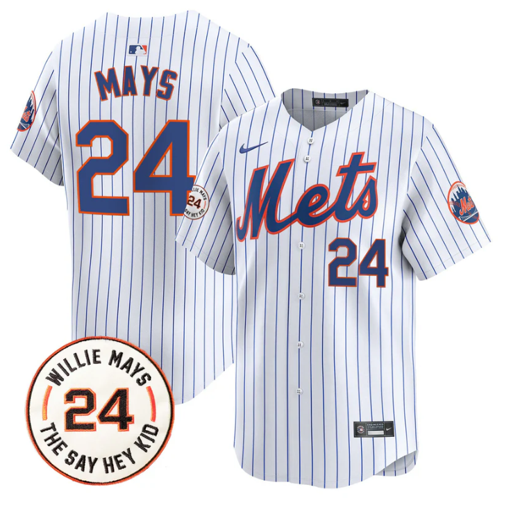Willie Mays Jersey #24 New York Mets Willie Mays Patch Vapor Premier Limited Stitched White