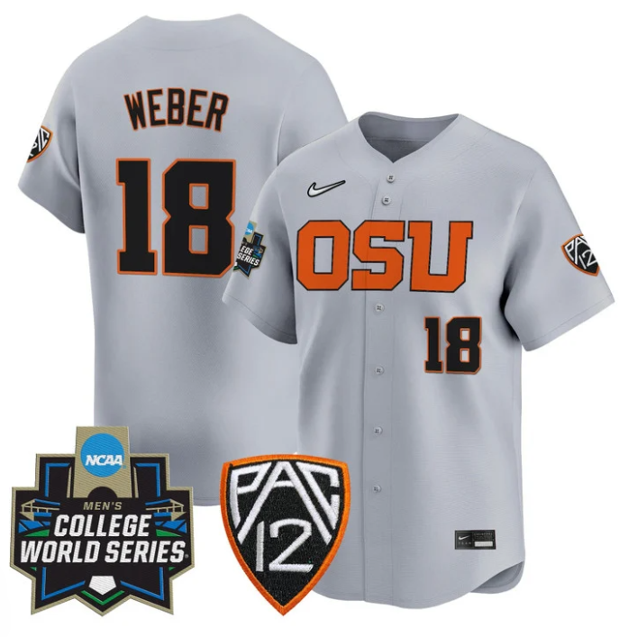 Wilson Weber Jersey #18 Oregon State Beavers 2025 World Series Stitched Gray