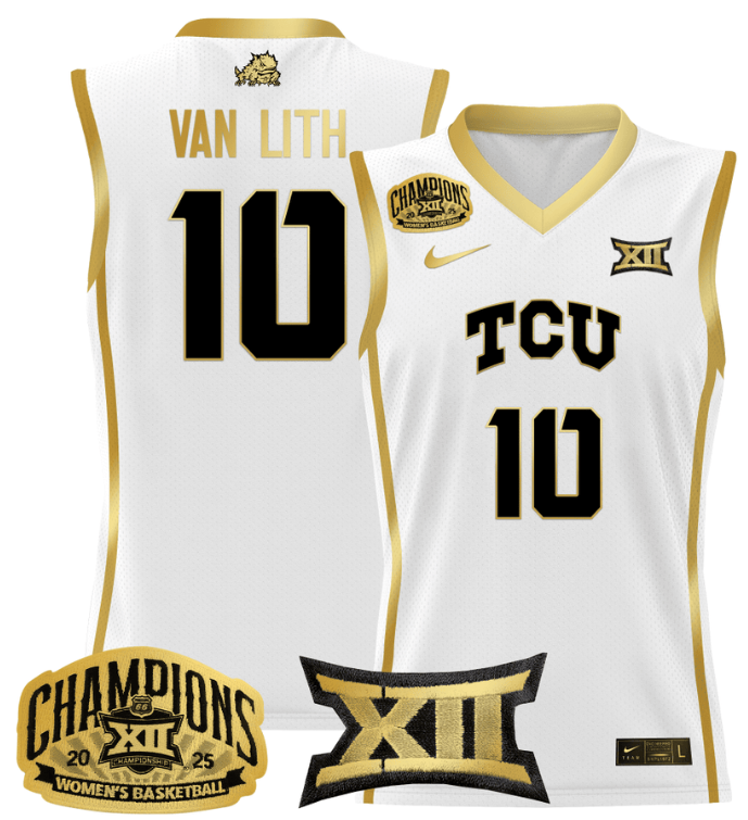 Women's Hailey Van Lith Jersey #10 TCU Horned Frogs 2025 Champions White Gold