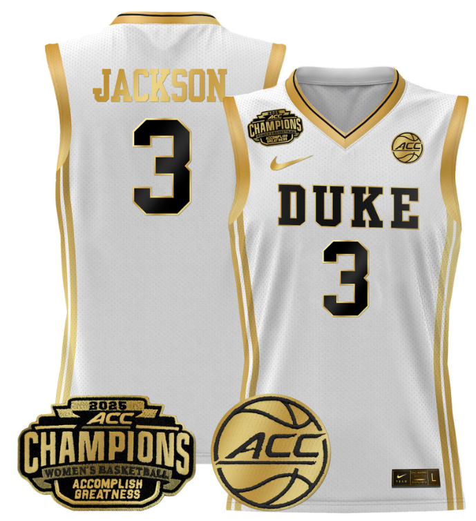 Women's Ashlon Jackson Jersey #3 Duke Blue Devils 2025 ACC Champions White Gold