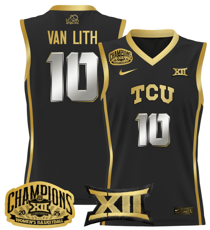 Women's Hailey Van Lith Jersey #10 TCU Horned Frogs 2025 Champions Black Gold