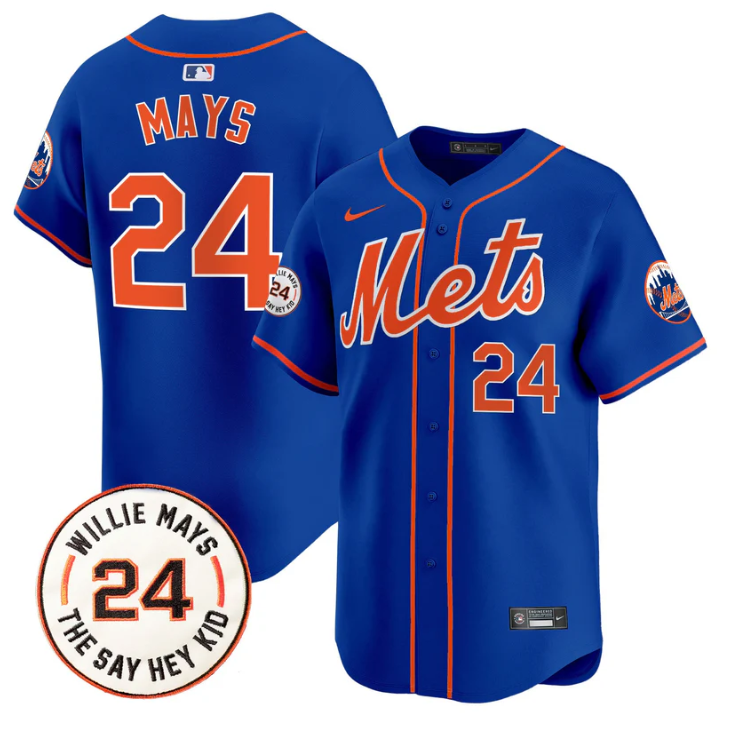 Willie Mays Jersey #24 New York Mets Willie Mays Patch Vapor Premier Limited Stitched Royal